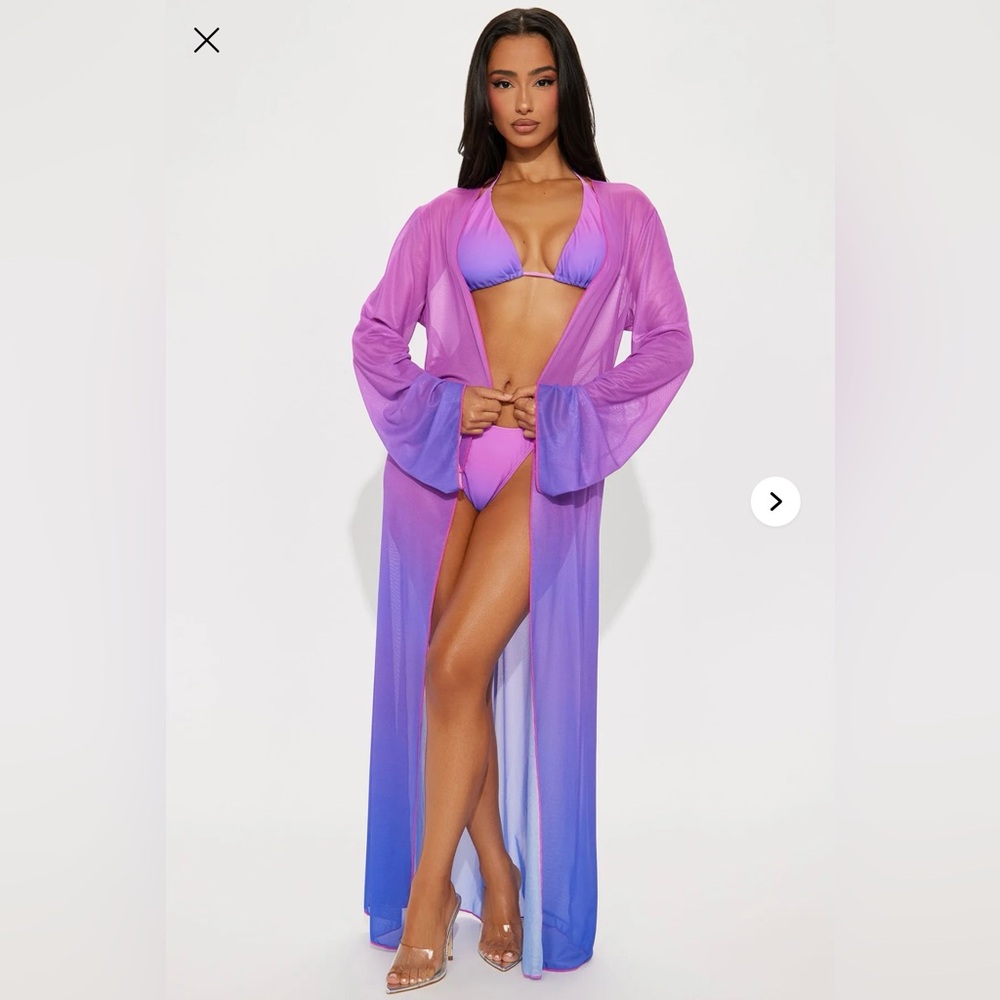 Fashion Nova Purple Ombre 3 Piece Bikini Set + Kimono NWT Small SOLD OUT